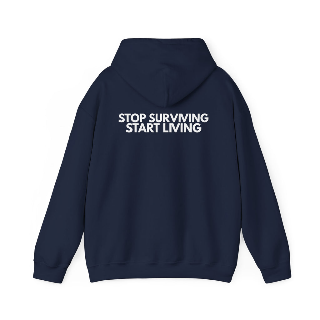 Adventure Hoodie — “Stop Surviving, Start Living” Mountain Graphic