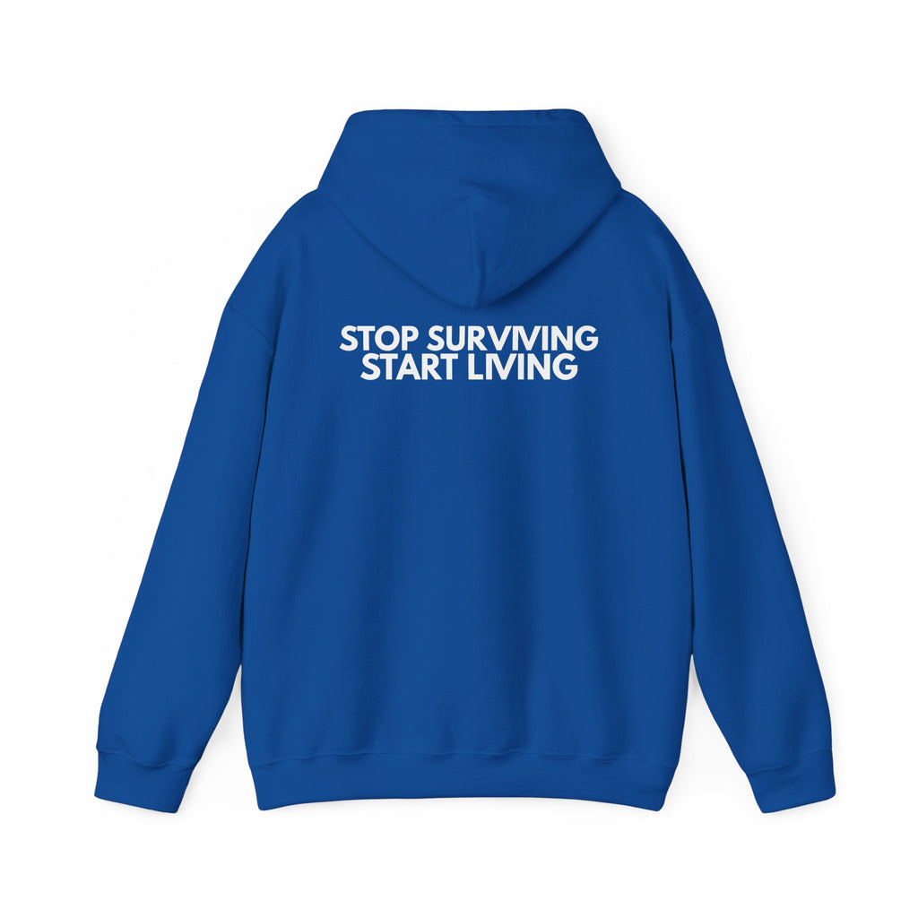 Adventure Hoodie — “Stop Surviving, Start Living” Mountain Graphic