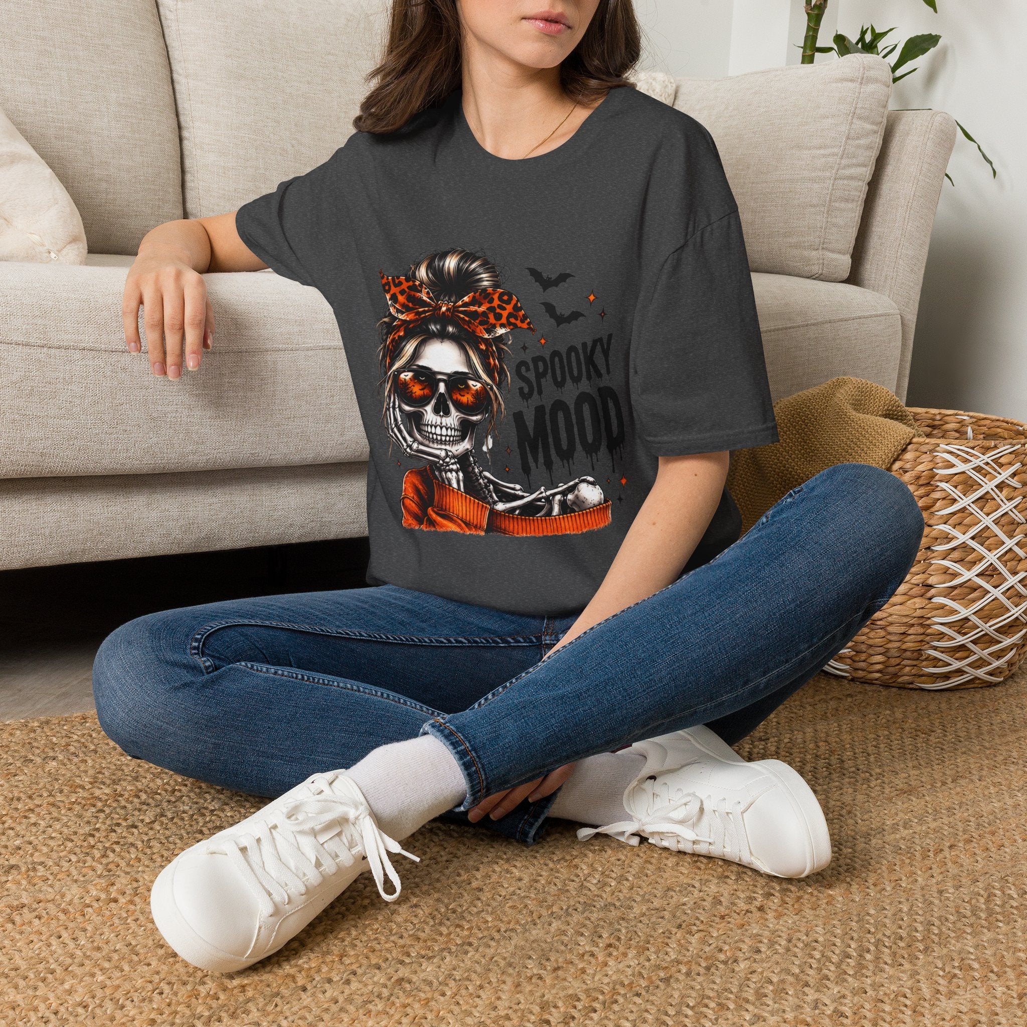 Spooky Mood Skeleton Halloween T-Shirt — Funny Fall Graphic Tee | Unisex Comfort Colors Shirt