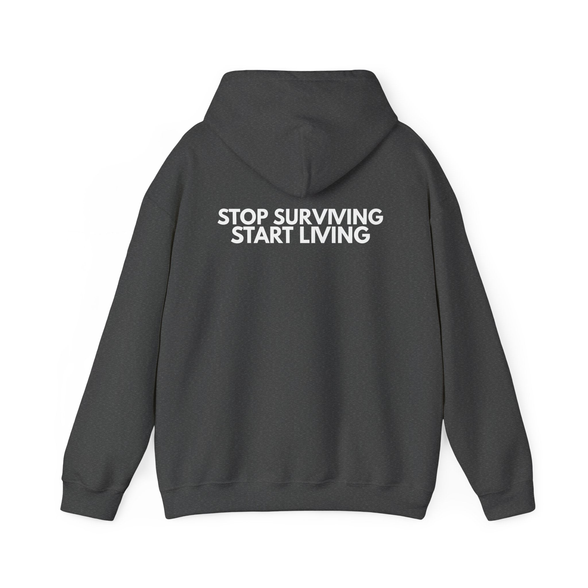 Adventure Hoodie — “Stop Surviving, Start Living” Mountain Graphic