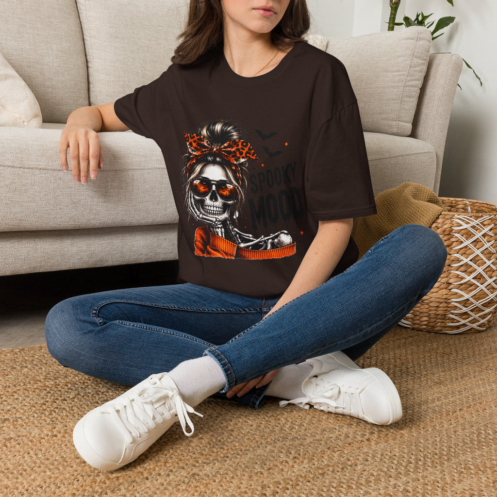 Spooky Mood Skeleton Halloween T-Shirt — Funny Fall Graphic Tee | Unisex Comfort Colors Shirt