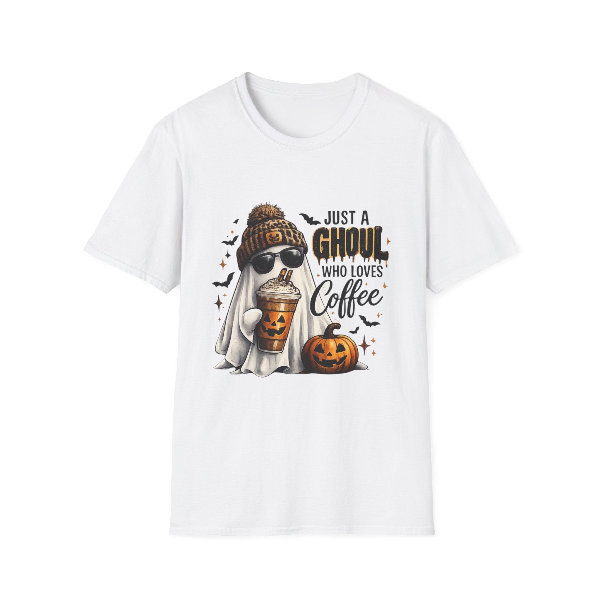 Just a Ghoul Who Loves Coffee T-Shirt —  Funny Ghost Coffee Graphic Tee | Cozy Fall Unisex Shirt