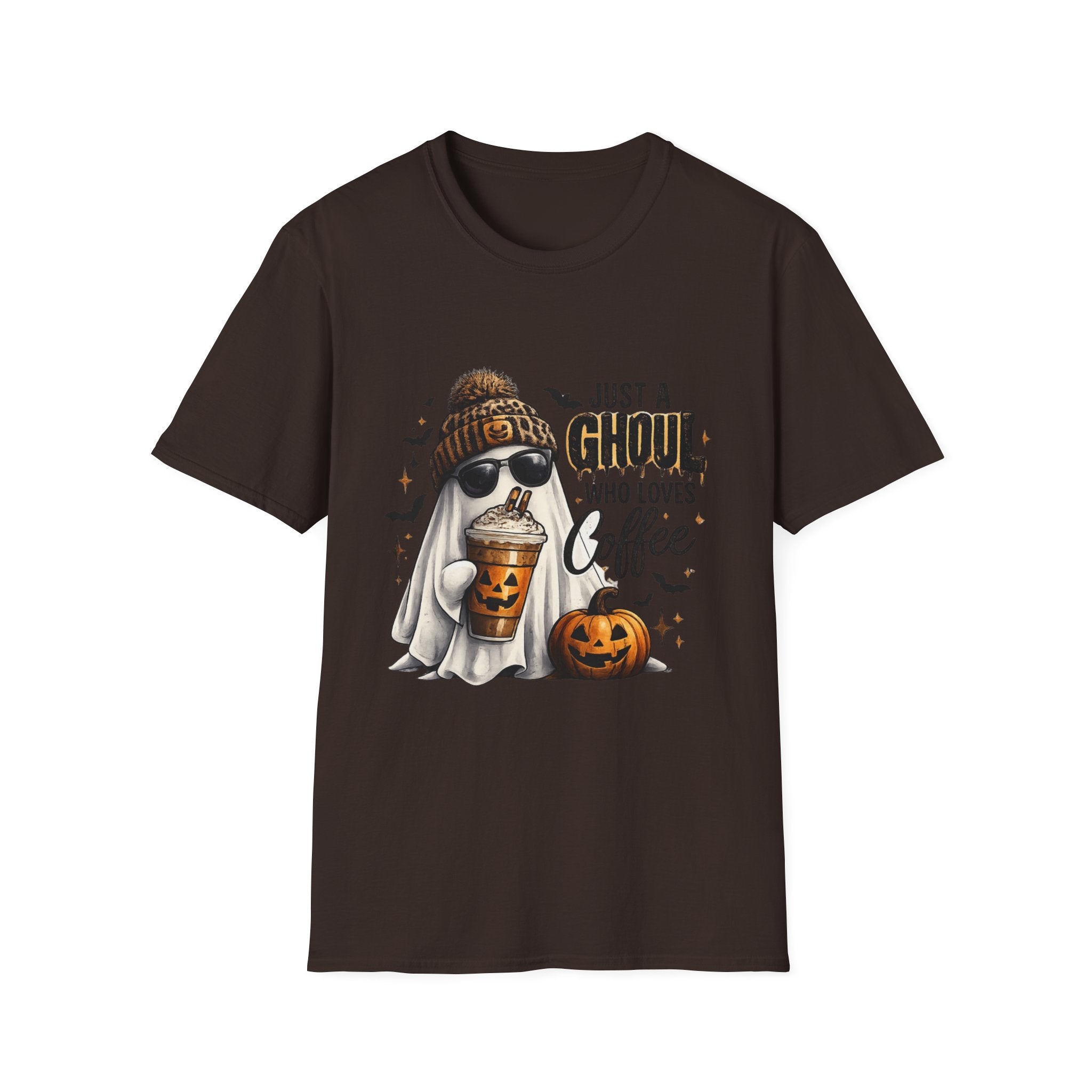 Just a Ghoul Who Loves Coffee T-Shirt —  Funny Ghost Coffee Graphic Tee | Cozy Fall Unisex Shirt
