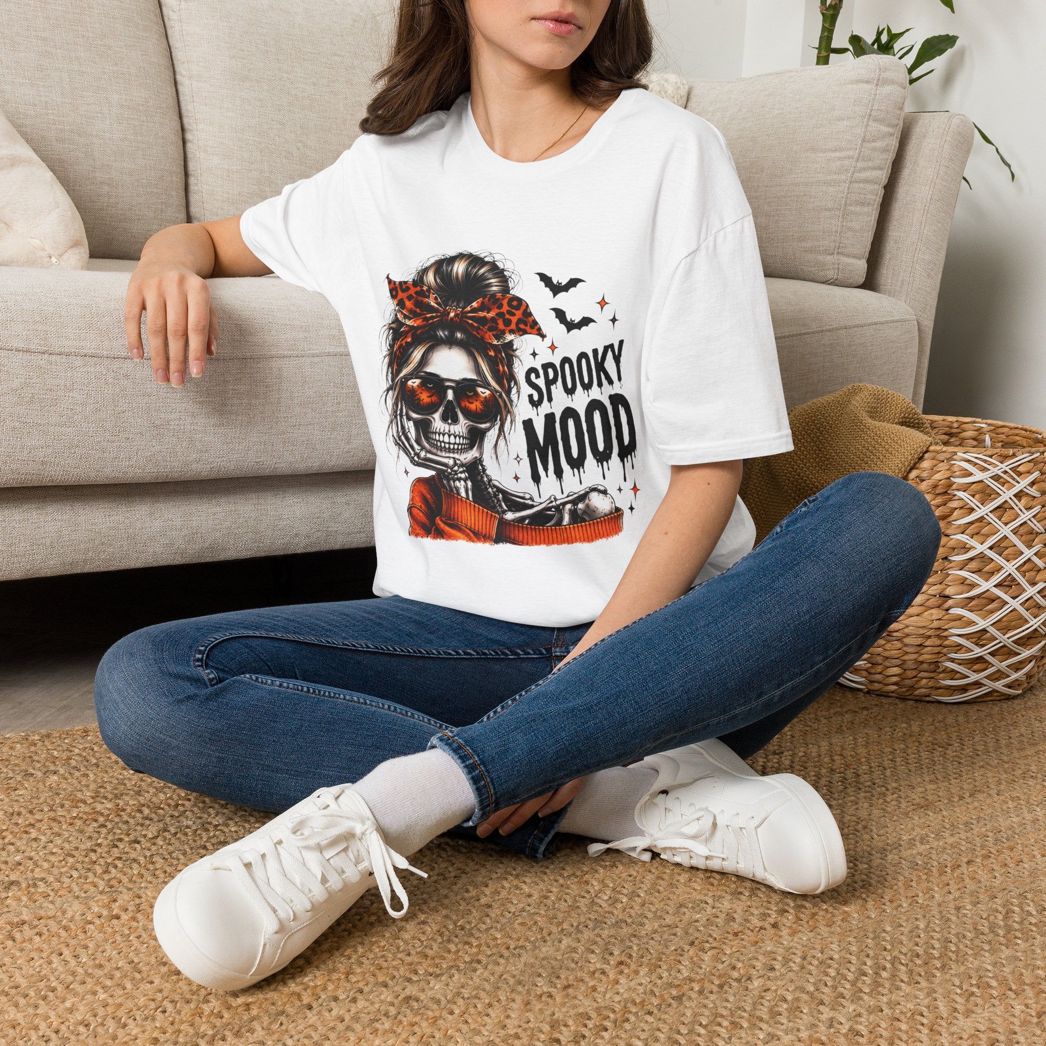 Spooky Mood Skeleton Halloween T-Shirt — Funny Fall Graphic Tee | Unisex Comfort Colors Shirt