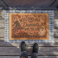 "Welcome-ish Depends Who You Are" Doormat | Funny Ghost Welcome Mat