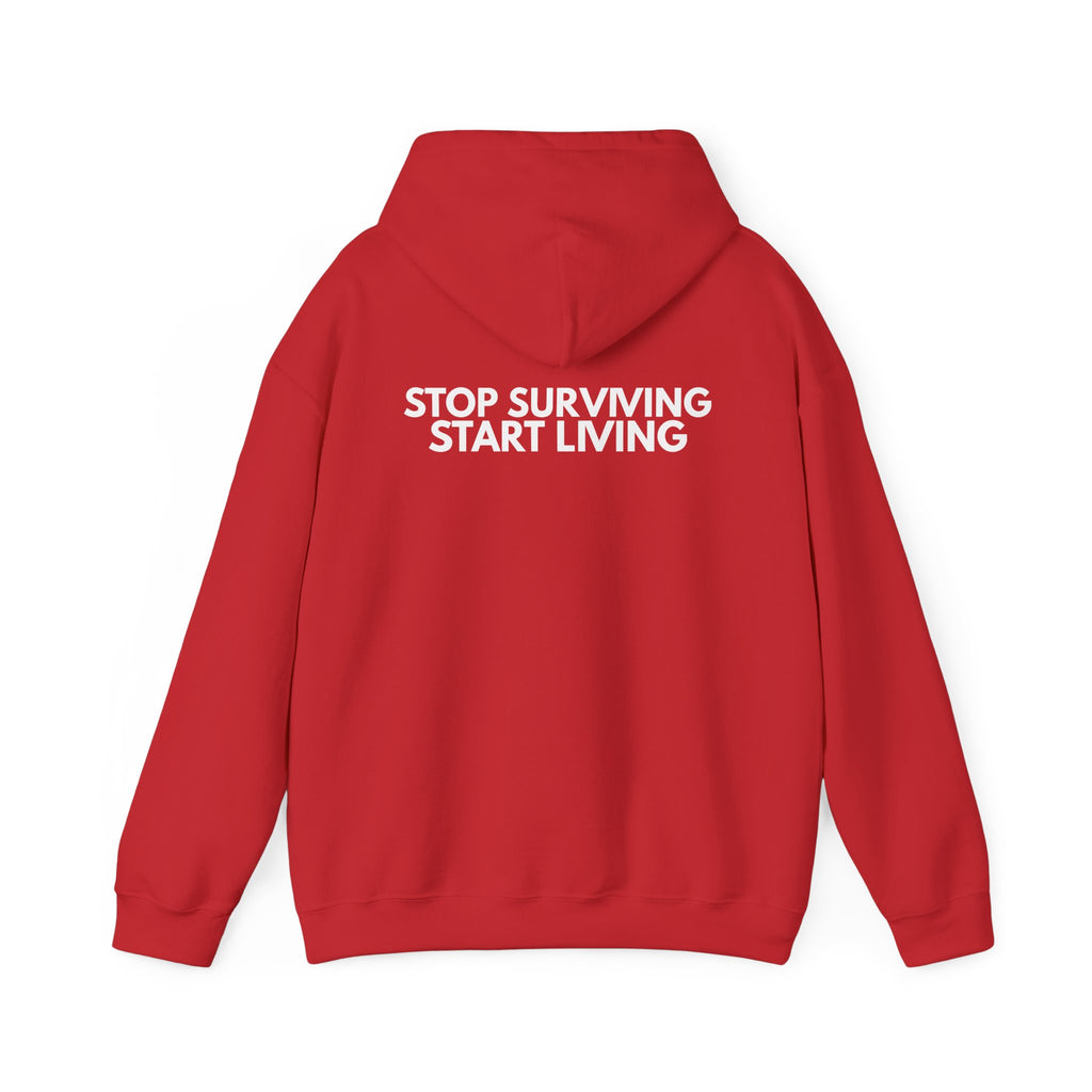 Adventure Hoodie — “Stop Surviving, Start Living” Mountain Graphic