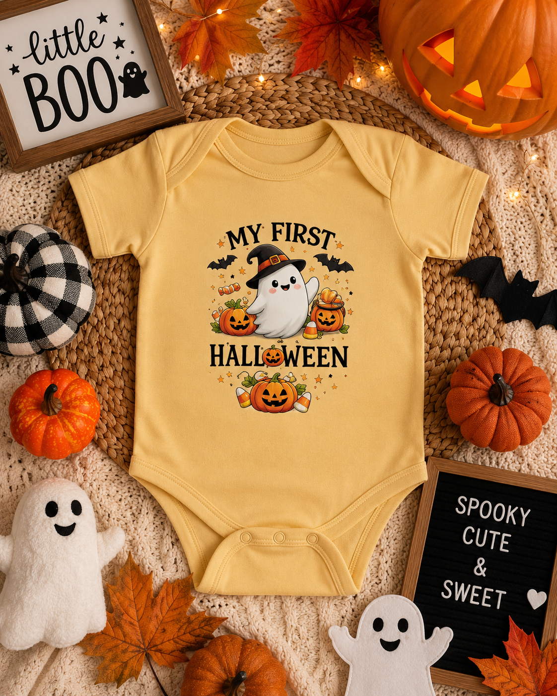 My First Halloween Baby Bodysuit | Cute Ghost & Pumpkin Halloween Outfit